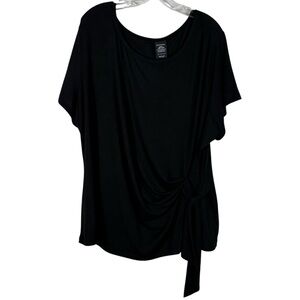 George Solid Black Lightweight Knit Tie Front Plus Size Top 3X 22W 24W Minimal
